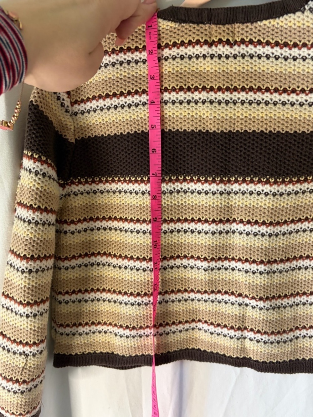 Vintage GAP Striped Knit Cropped Cardigan in Brown, Cream & Yellow - Picture 6 of 7